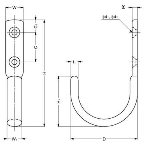 Sugatsune 68mm x 120mm Utility Hook in Mirror Finish with Stainless Steel Screws