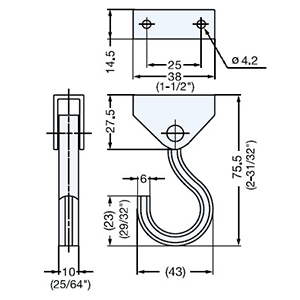 Sugatsune 43mm x 75.5mm Swing Hook with Mirror Finish, Undermount Application