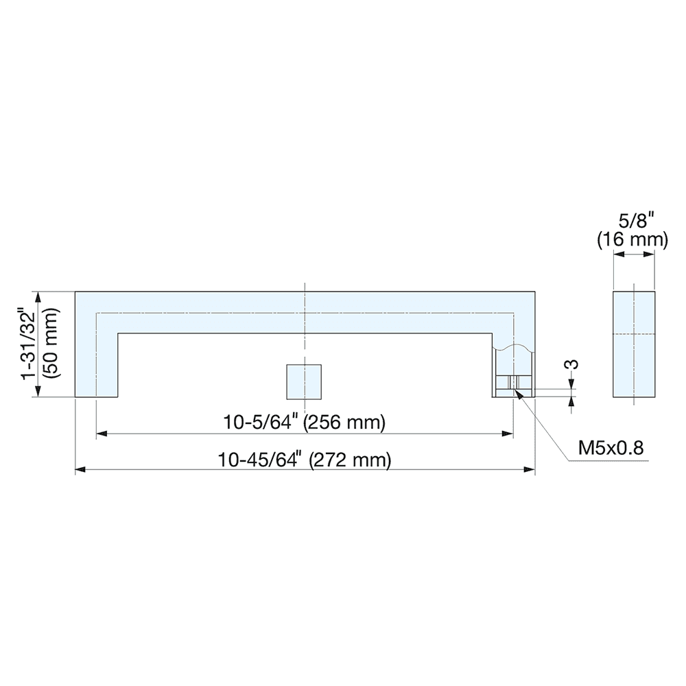 256mm Square Handle Pull, Satin Alt 4 - Image