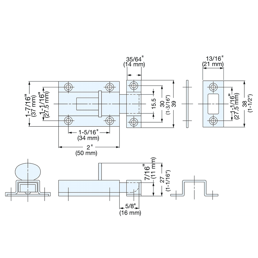 27mm Slide Bolt, Satin Alt 4 - Image