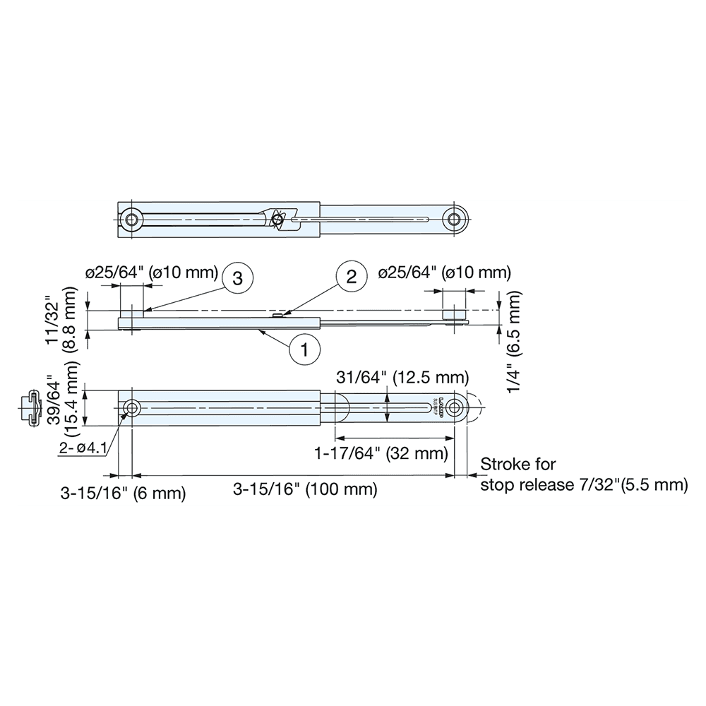 100mm Ultra Mini Lid Stay, Polished Alt 4 - Image