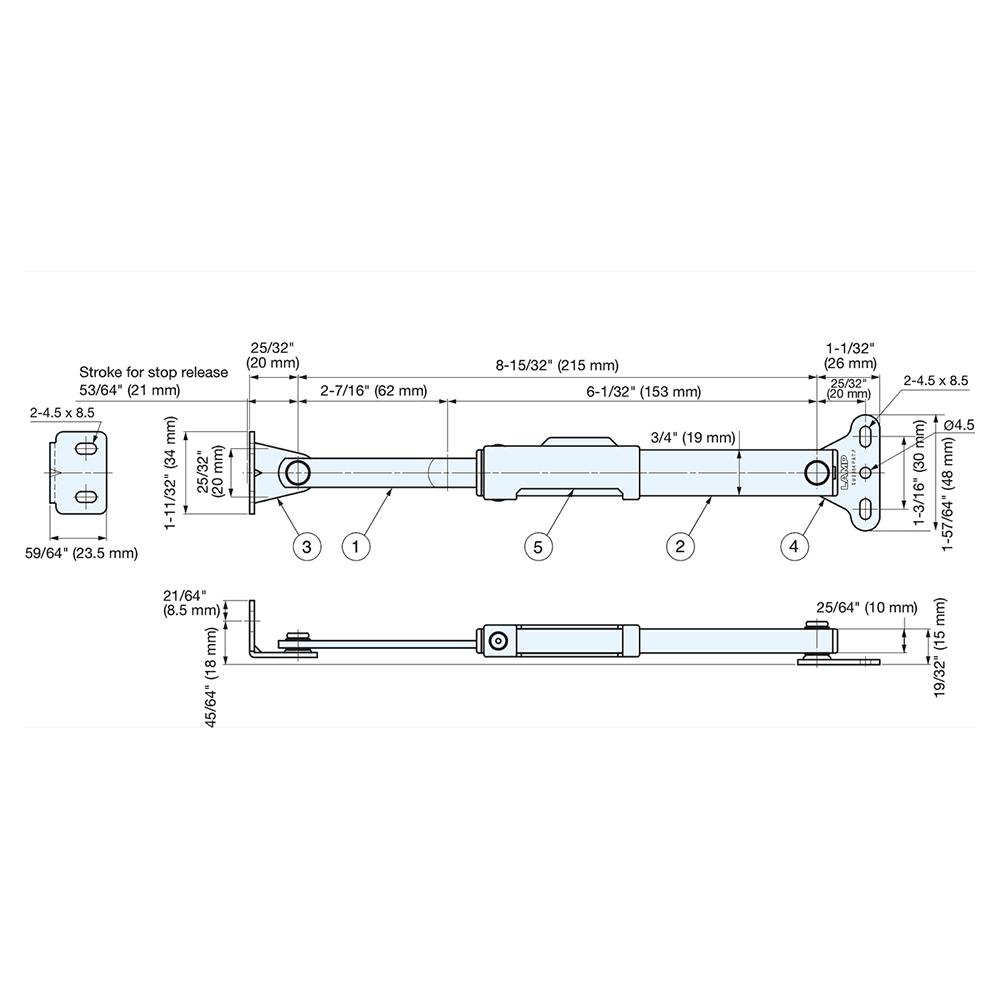 215mm Clean Lid Stay, Plain White Alt 4 - Image