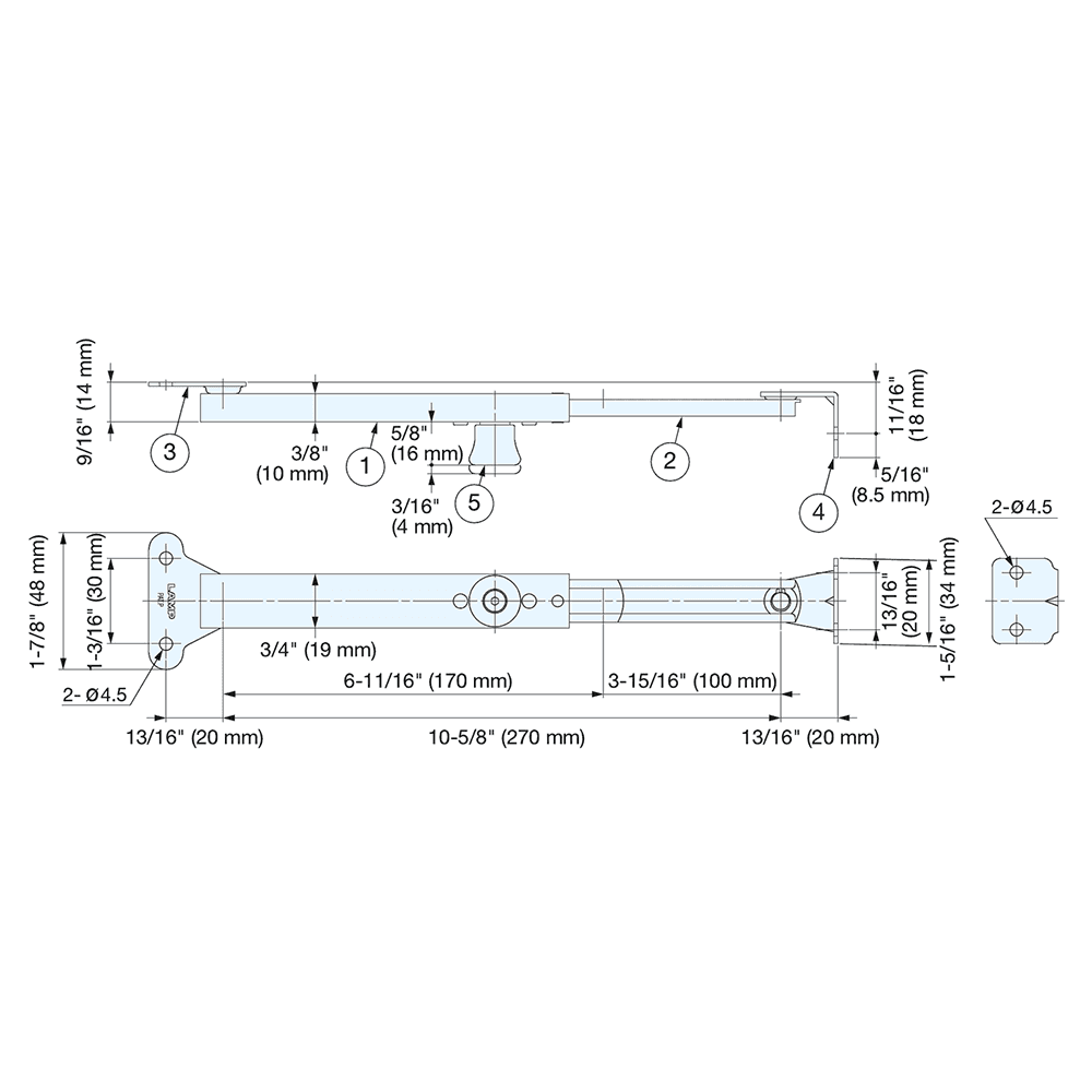 270mm Lid Stay with Lock, Satin Alt 4 - Image