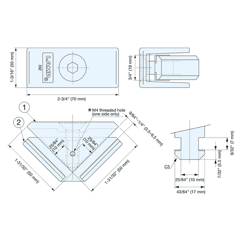 50mm Corner Connector, Silver Alt 1 - Image