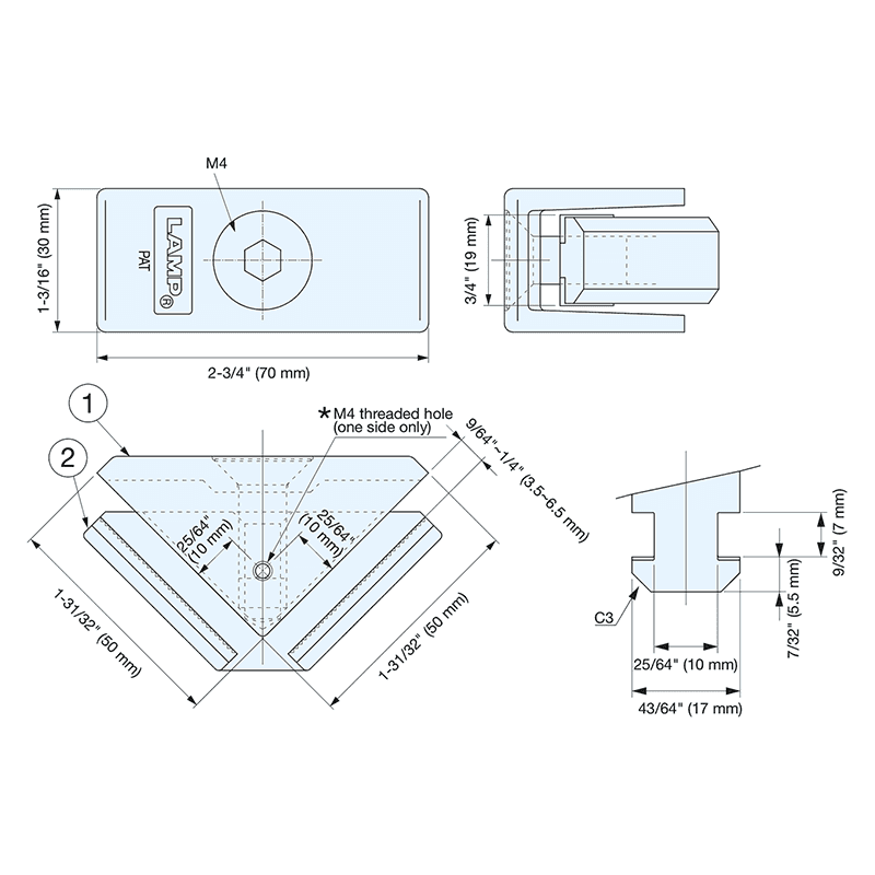 30mm x 50mm Corner Connector, Silver Alt 1 - Image