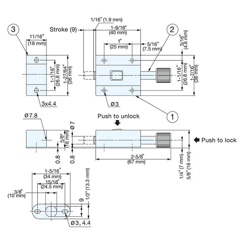 40mm Push Barrel Bolt, Nickel Alt 1 - Image