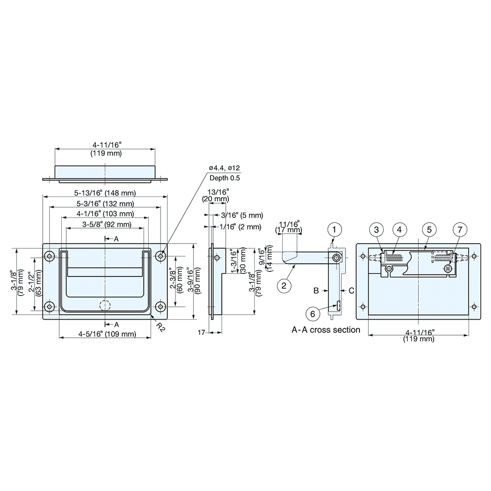 13/16" Rectangle Recessed Flush Pull, Gray Alt 1 - Image