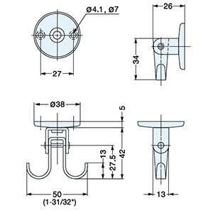 Versatile Sugatsune Rotating/Swing Hook with stainless steel screws for mounting in various directions