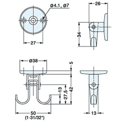 Versatile Sugatsune Rotating/Swing Hook with stainless steel screws for mounting in various directions