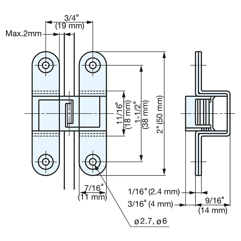 50mm Stainless Steel Concealed Hinge, Satin Alt 4 - Image