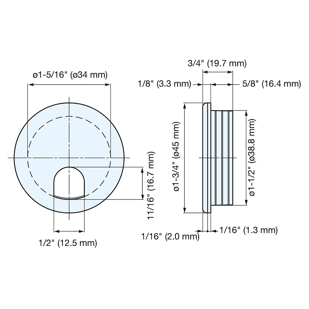 45mm Round Cable Grommet, Black Alt 4 - Image