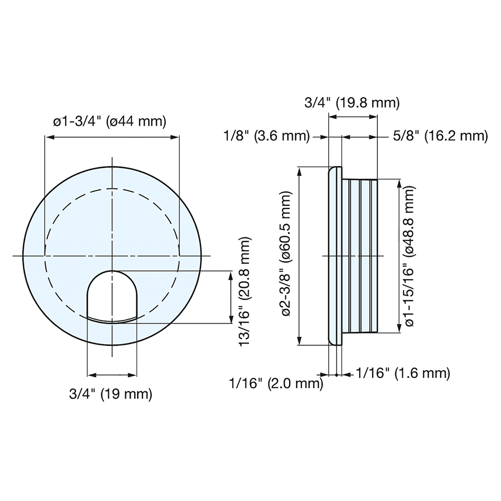 60mm Round Cable Grommet, Cream Alt 4 - Image