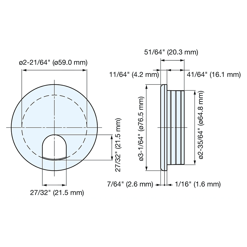 76.5mm Round Cable Grommet, White Alt 4 - Image