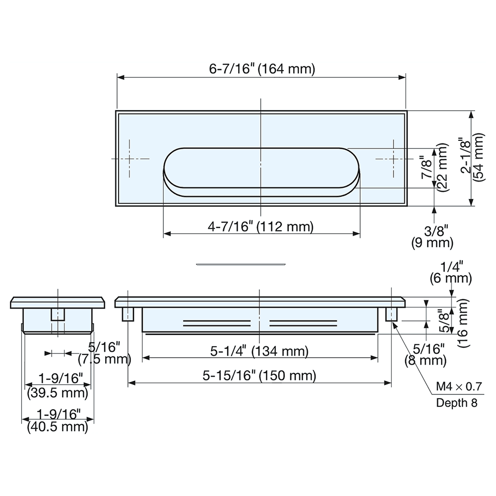 6-1/2" Flush Pull, Satin Nickel/Black Alt 4 - Image