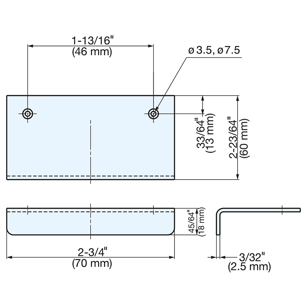 46mm 304 Stainless Steel Edge Pull, Mirror Alt 2 - Image