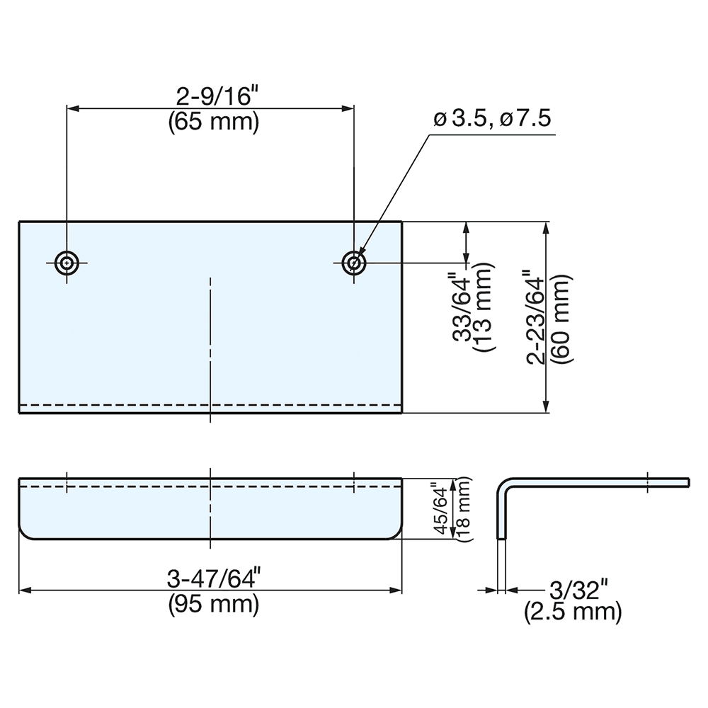 65mm Stainless Steel Edge Pull, Mirror Main - Image