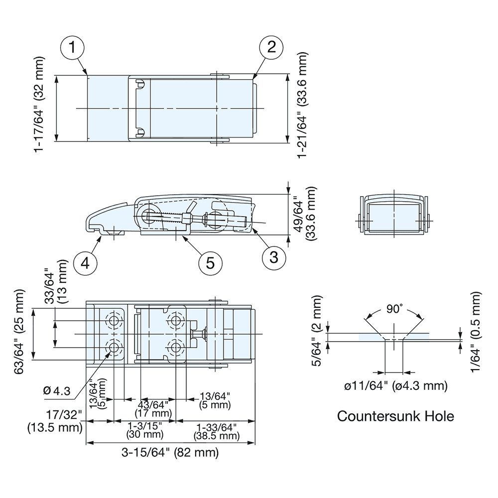 33.6mm Draw Latch, Satin/Polished Alt 4 - Image