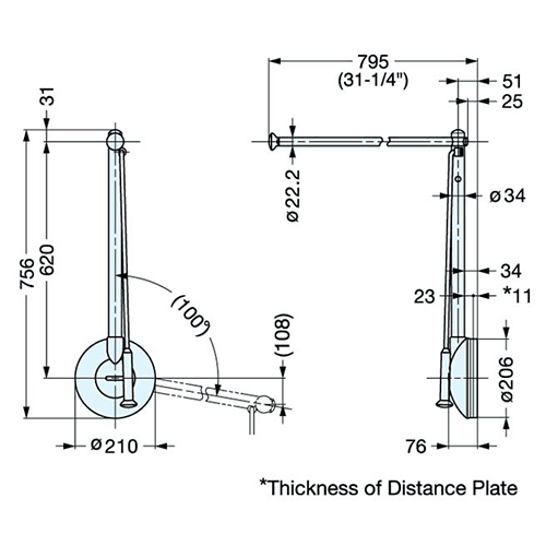 Left Hand Tallman Hanger - Steel Construction - 100&#730; Pull Down