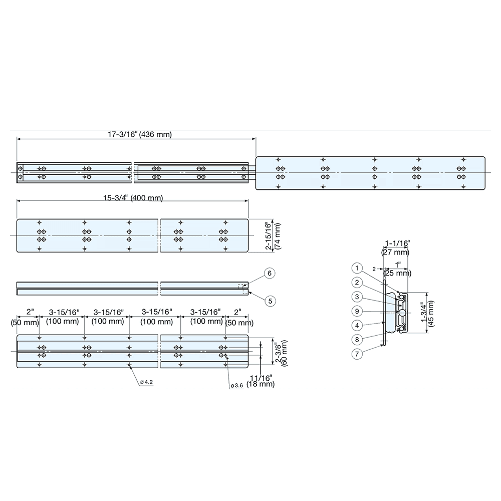 Drawer Slide with 198lb. Capacity, Full Extension, Stainless Steel, 32-15/16" Alt 1 - Image