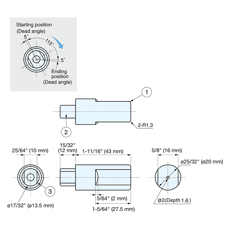 55mm Standard "H" Type Counter Clockwise Damper, Plain Alt 1 - Image