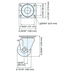 140mm x 150mm Low Profile Heavy Duty Single Caster, Clear Zinc Chromate Alt 1 - Image