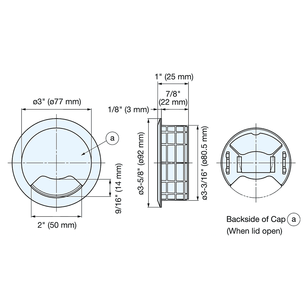 92mm Round Cable Grommet, White Alt 4 - Image