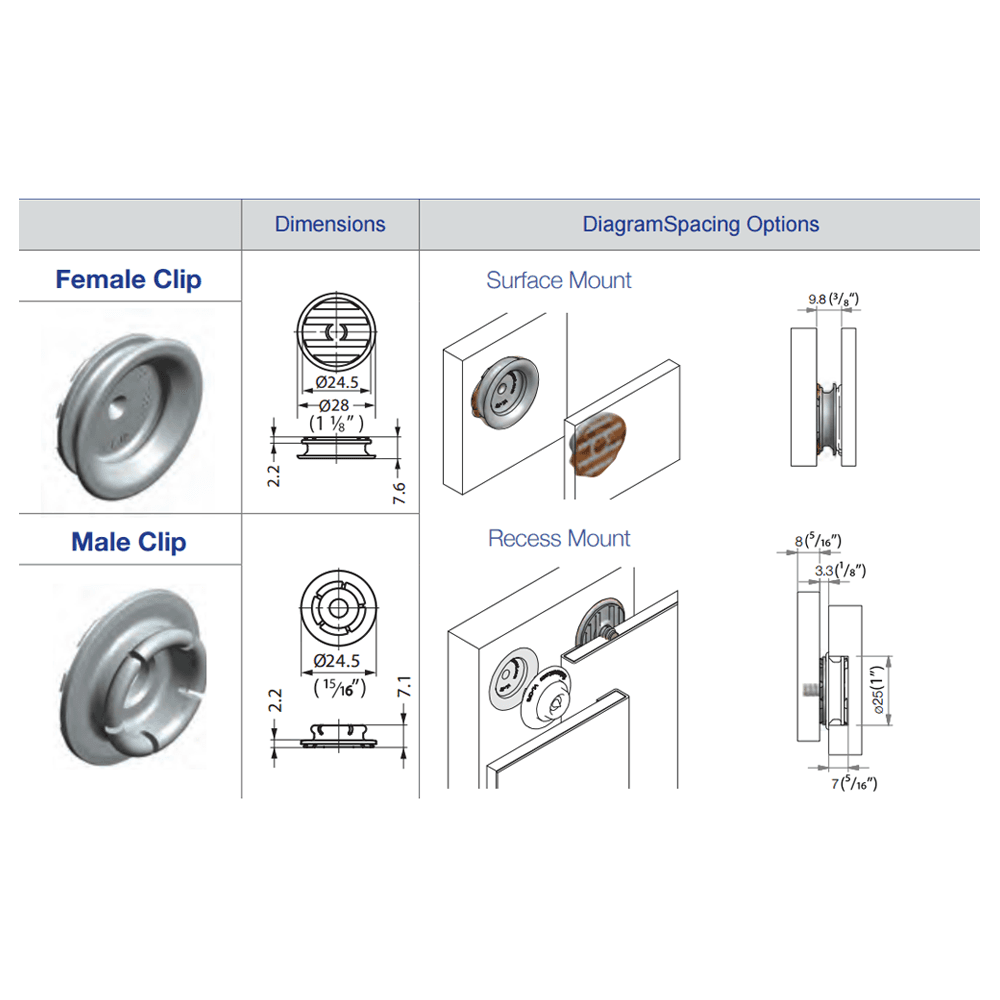 28mm x 28mm Fastmount Very Low Profile Clip Set, Box of 100 - Alt Image 1