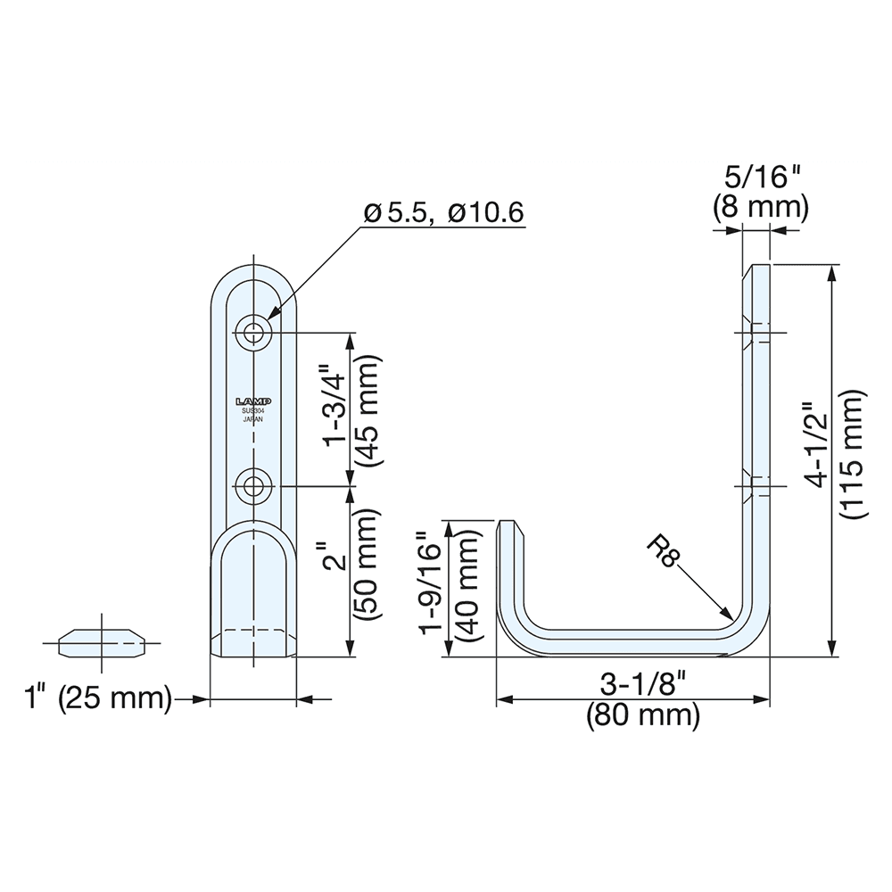 115mm Stainless Steel J-Hook, Mirror Alt 1 - Image