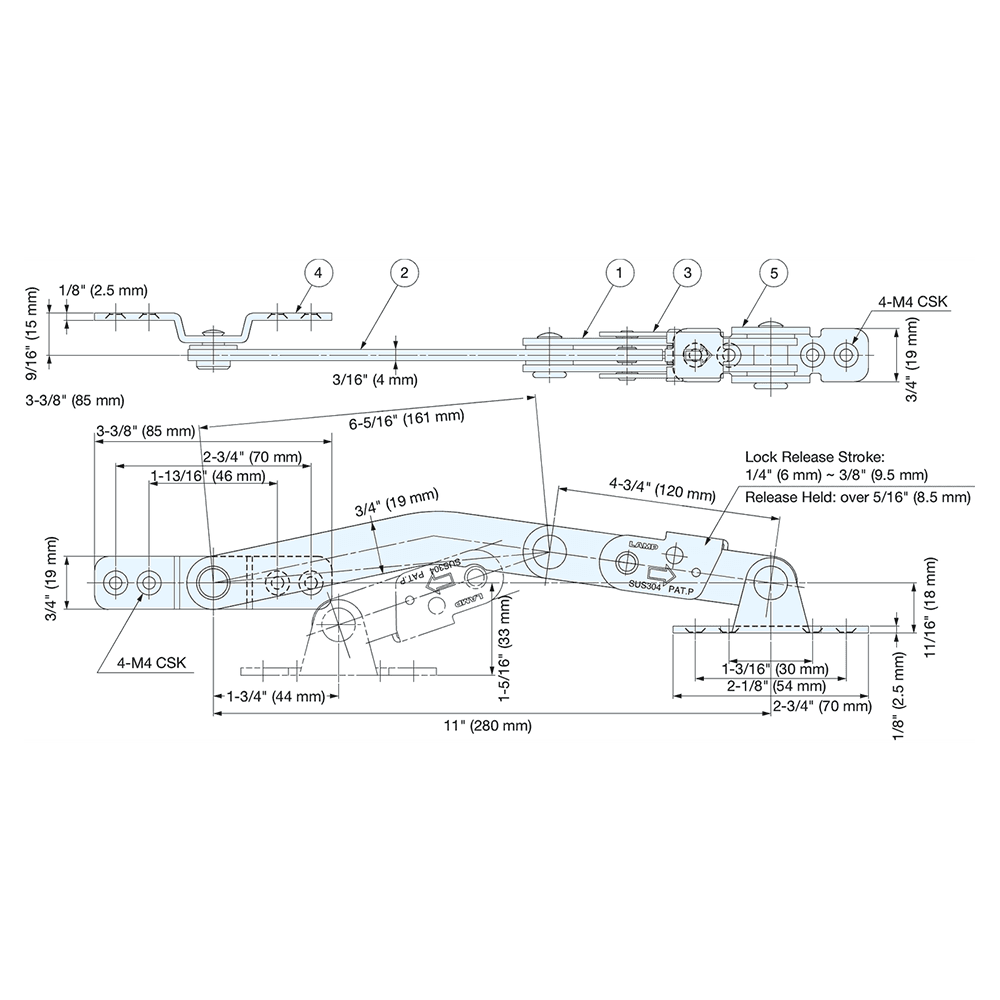 357.5mm Left Open Door Holder, Polished Alt 4 - Image