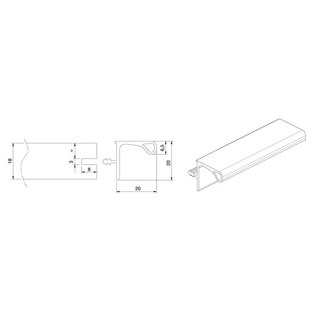 4000mm Gola Upper Cabinet Profile, Stainless Steel Alt 3 - Image