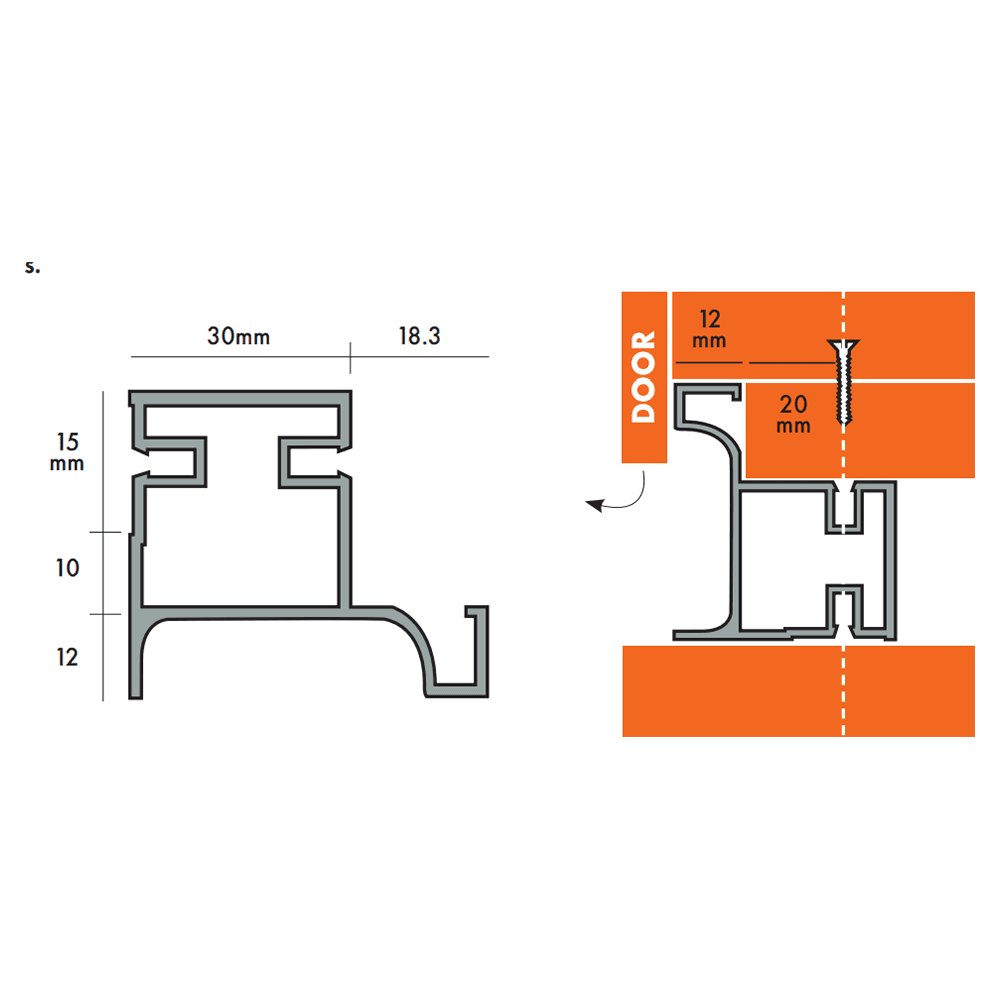 Gola 4.5m 8018 Vertical Single Door Channel Profile, Stainless Steel Alt 1 - Image