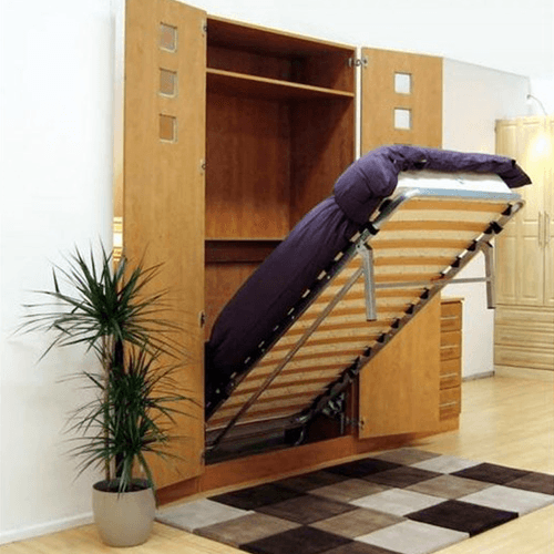 Selby Furniture Hardware Mfg Descending Twin Bed Behind Bi-Fold Door - Steel Frame with Oak Support Slats