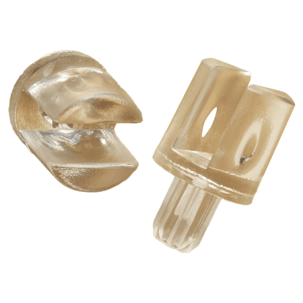 Clear Finish Glass Shelf Support - 1/4" Dowel, 3/8" Length, Slotted Pin for 1/8" Glass - Tenn-Tex 9500/Box
