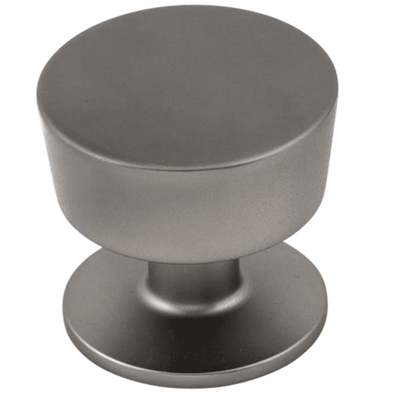 Contemporary style knob with 1" base diameter and M4 screw pack, coordinates with other Nouveau collection fixtures.