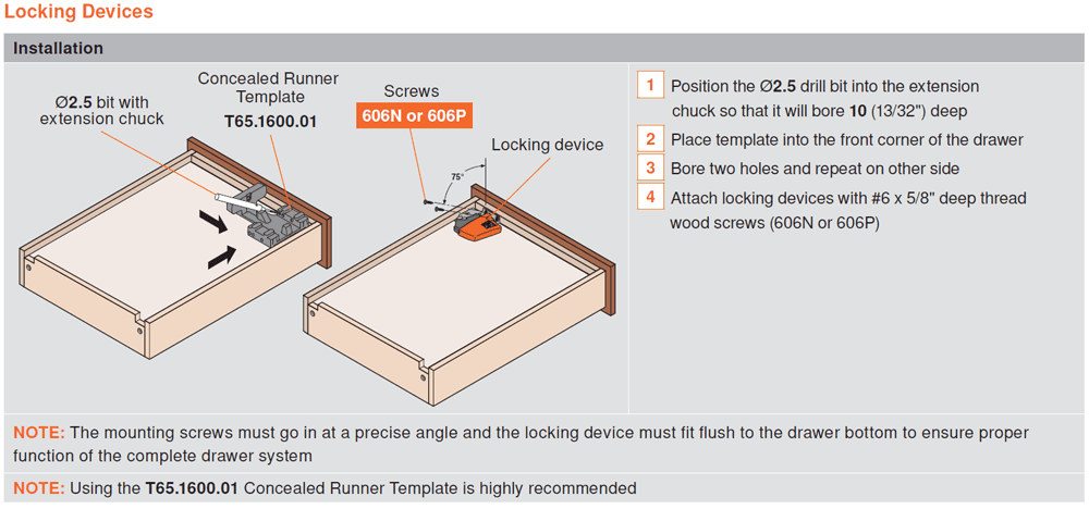 Blum Tandem 563/569 Locking Device - Zinc Die-Cast with Spring-Loaded Release Levers
