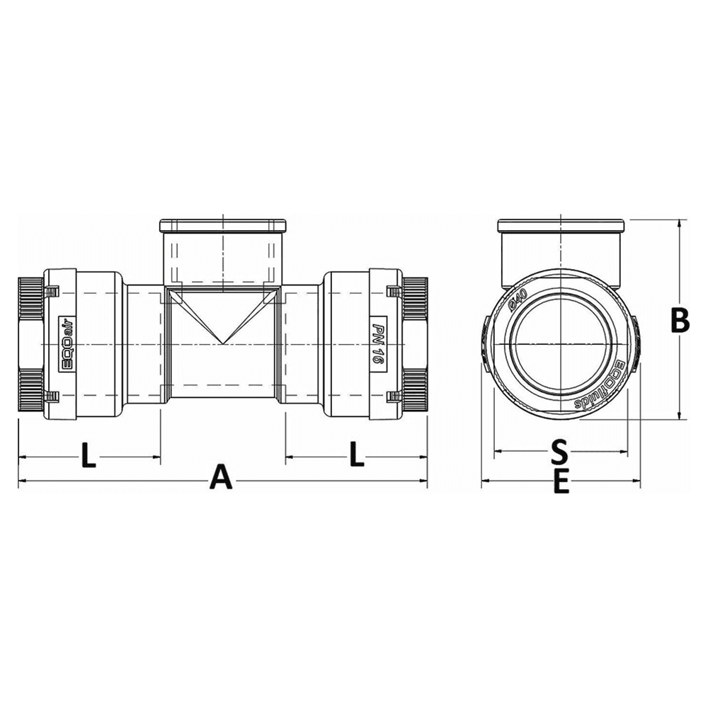 25mm Tee with 3/4" FNPT Branch Line for Compressed Air Alt 1 - Image