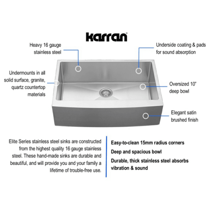 Elite Stainless Steel Farmhouse/Apron Front 16G Single Bowl Kitchen Sink Kit, 33" x 22-1/4" x 10" Alt 10 - Image
