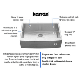 Elite Stainless Steel Farmhouse/Apron Front 16G Single Bowl Kitchen Sink Kit, 33" x 22-1/4" x 10" Alt 10 - Image