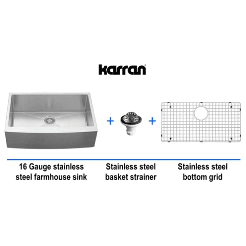 Elite Stainless Steel Farmhouse/Apron Front 16G Single Bowl Kitchen Sink Kit, 33" x 22-1/4" x 10" Alt 9 - Image