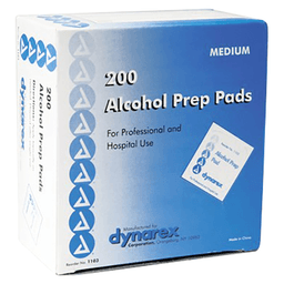 Dynarex 2-23/64" x 1-3/32" Medium Alcohol Wipe First Aid Prep Pad (200/Box) Main - Image