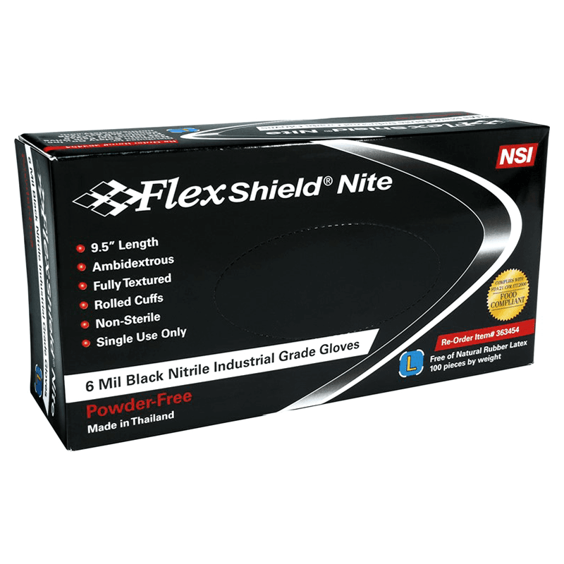 FlexShield Small Nitrile Disposable Gloves, Black, 6 mil (100/Box) Alt 4 - Image