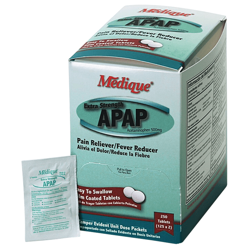 Medique Extra Strength APAP Acetaminophen Pain/Fever Relief Tablet (250/Box) Main - Image