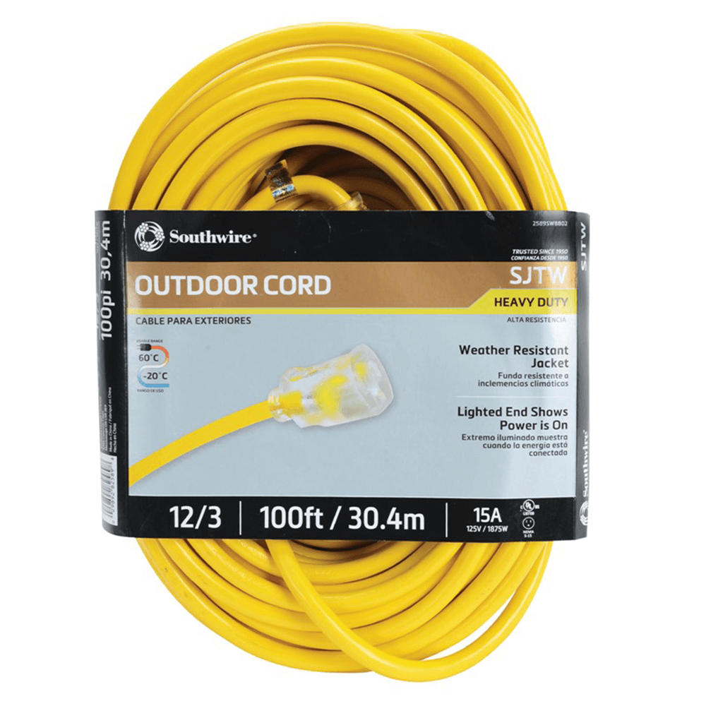 Heavy Duty Outdoor Extension Cord - Southwire Pro-Power 100' with Power Indicator Light
