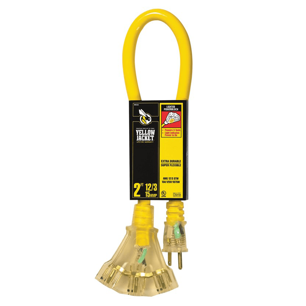 Solid-molded, 3-outlet adapter that complies with OSHA standards and has a limited lifetime warranty