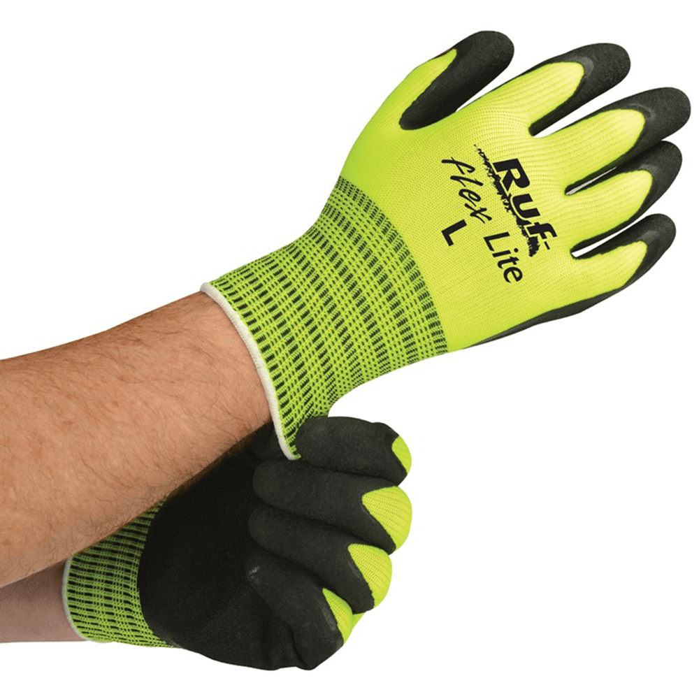 Large Cotton Rubber Palm String Knit Gloves Hi-Vis Lime Front View