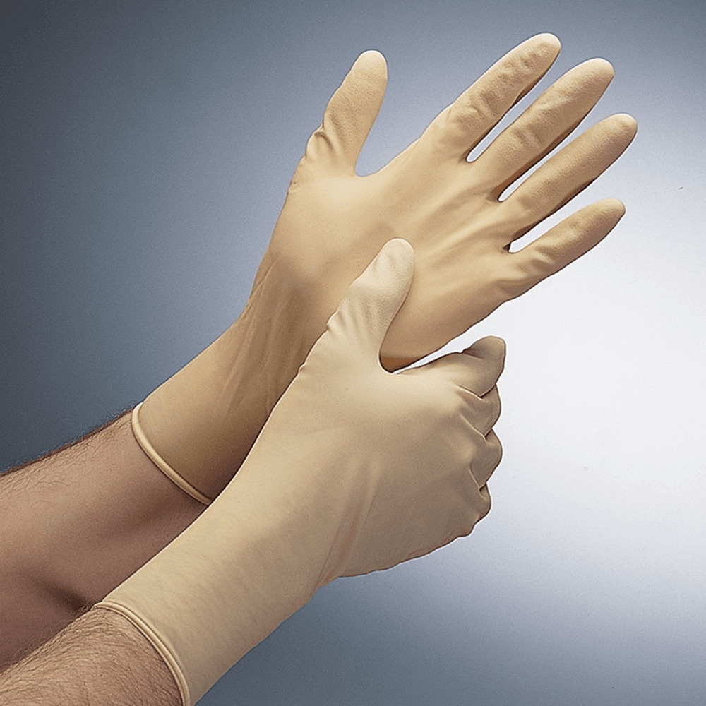 50/Box of Tan Microflex Latex Gloves - Extra long rolled cuff and FDA accepted materials provide superior protection.
