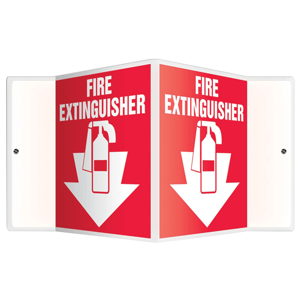 3D Projection Fire Extinguisher Sign in White on Red by Northern Safety - High Impact Plastic with Over-laminate for Longevity, Double-flanged with Predrilled Mounting Holes and Screws or Self-adhesiv