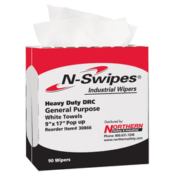 N-Swipes Heavy-Duty Industrial Wiper, White, 9" x 17" (90/Box) - DRC wipers with soft outer layer and highly absorbent inner layer for tough spills and clean-up tasks.