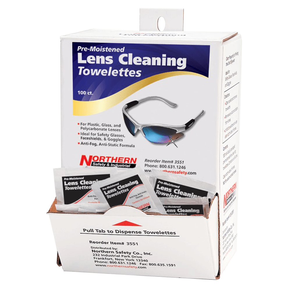 Lens Cleaning Towelette, Anti-Fog (100/Box) - Non-silicone formula, foil-wrapped, pre-moistened with C-Clear for cleaning eyeglasses, face shields, and goggles.