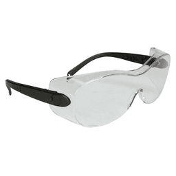 Clear low profile OTG lens safety glasses with adjustable temples and superior coverage